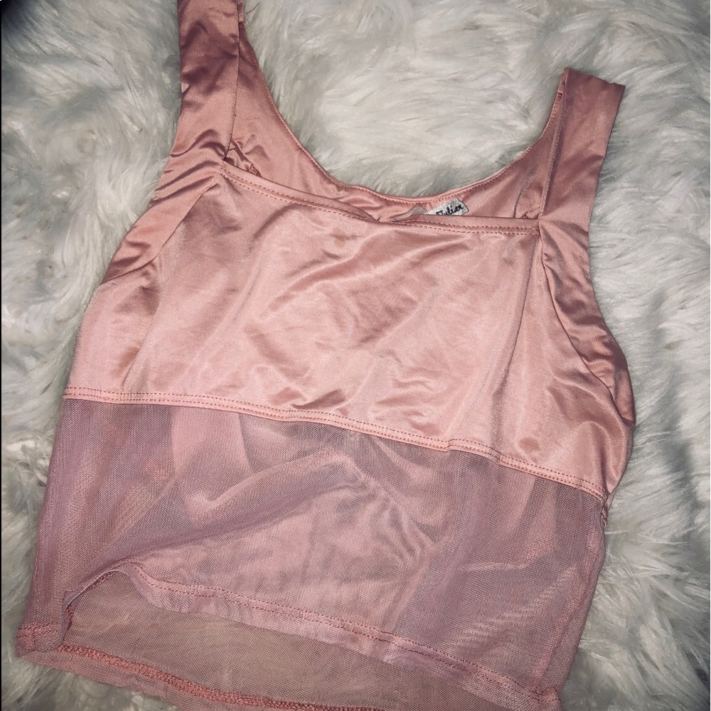 SOLD Pink Silky Mesh Crop Top - Picture 2 of 4
